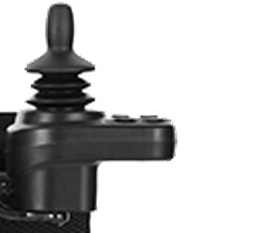 The joystick controller on its swing-away mount