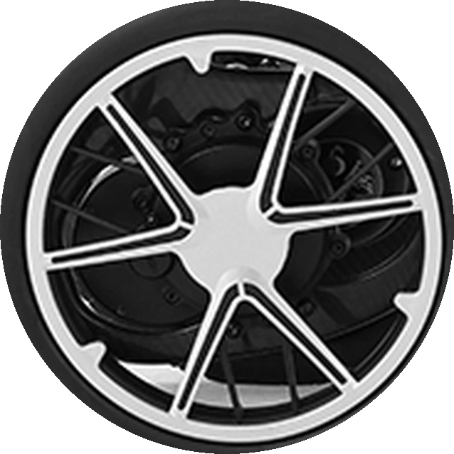 A 10.5-inch rear wheel with solid tyre